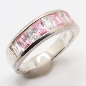 Vintage Sterling Silver Pink White CZ Ring